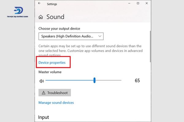 Cách chỉnh loa laptop không bị rè - Chọn “Device Properties”