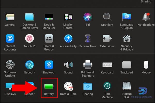 Chọn Battery trong System Preferences