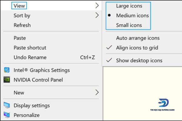 Chọn Show Desktop Icon để hiển thị icon lên màn hình desktop