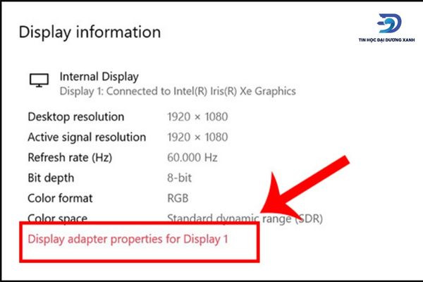 Chọn vào mục Display adapter properties for Display 1