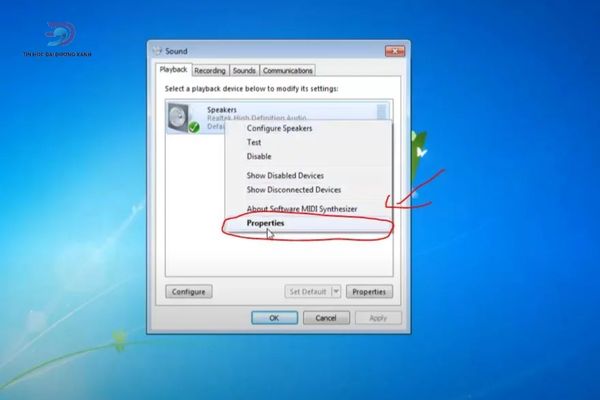 Nhấn chuột phải vào “Speaker” và chọn “Properties”