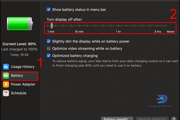 Sử dụng Turn display off after khi pin Macbook tụt nhanh