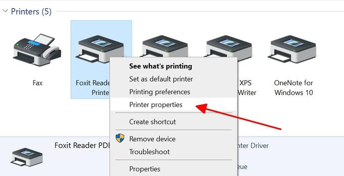 Chọn Printer properties