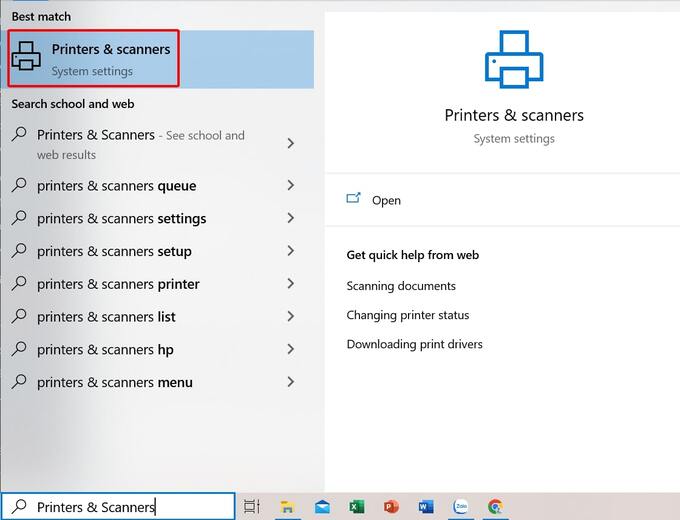 Tìm và chọn Printers & Scanners