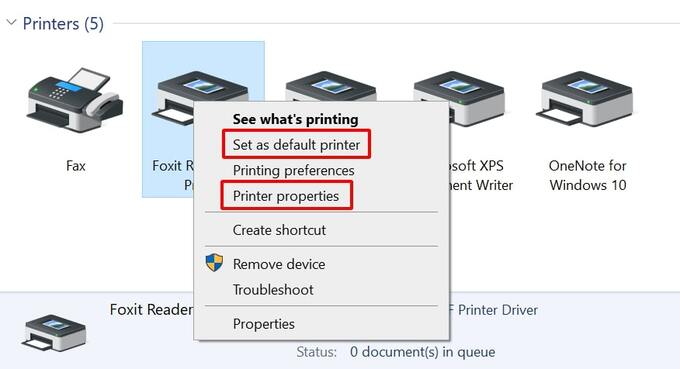 Chọn Set Default Printer rồi chọn Printer Properties