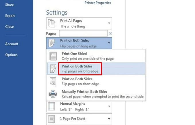 Ở phần Settings, bấm vào mục Print One Sided