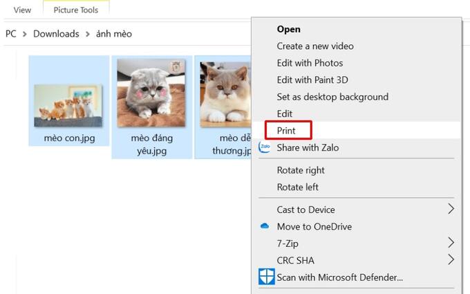 Click chuột phải vào bức ảnh bạn muốn in và chọn Print