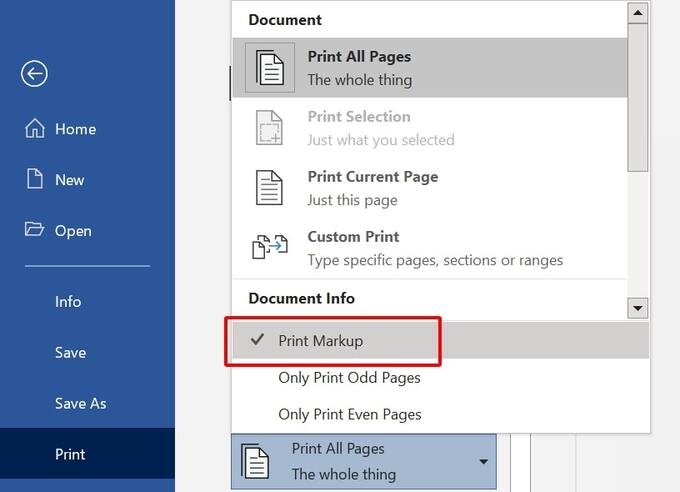 Có thể bỏ chọn ở mục Print Markup