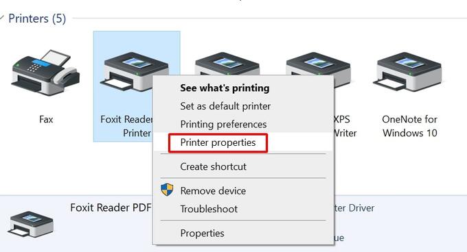 Chọn Printer Properties