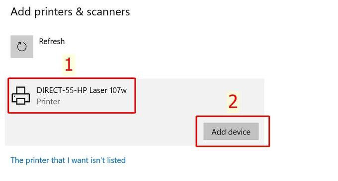 Chọn máy in của bạn và ấn Add device