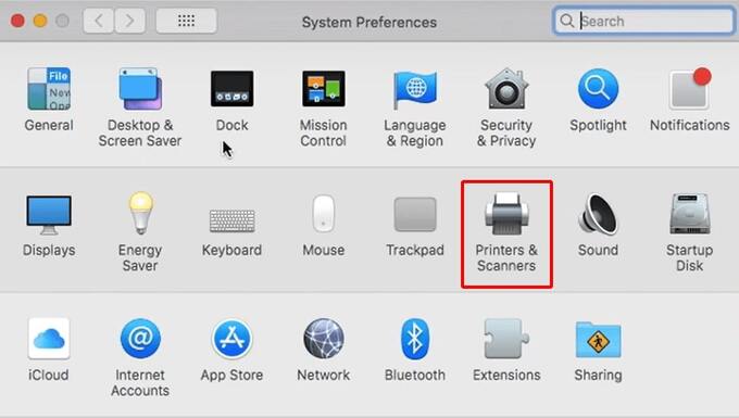 Chọn mục Printers & Scanners