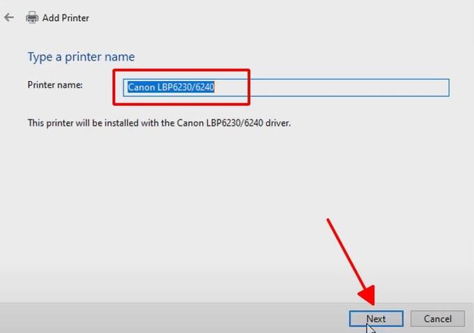 Đặt tên cho máy in rồi ấn Next