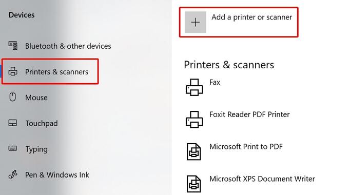 Chọn Add a Printer & scanner