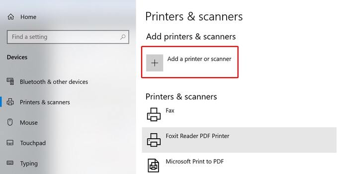 Chọn Add a printer or scanner