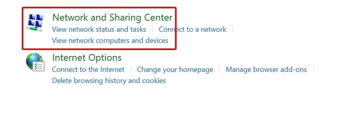 Chọn mục Network and Sharing Center