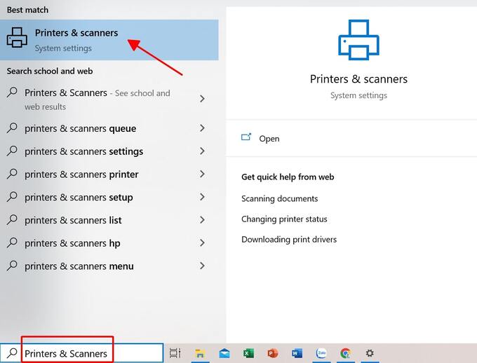 Tìm kiếm và chọn Printers & Scanners
