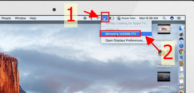 Nhấp vào biểu tượng Airplay trên màn hình Macbook