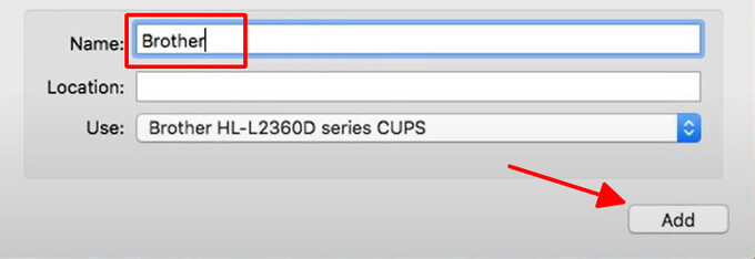 Đặt tên cho máy in rồi bấm Add