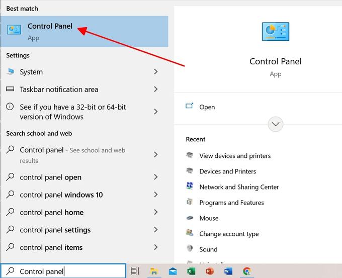 Chọn Control Panel