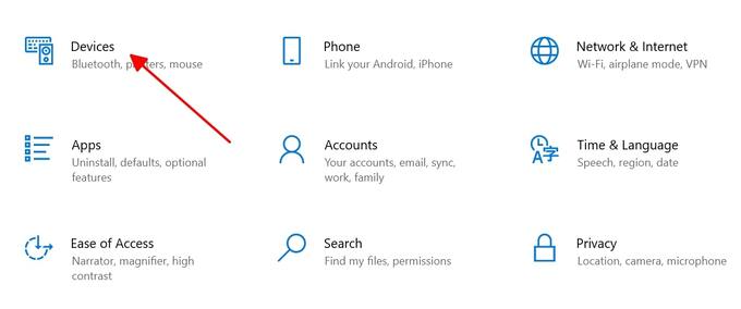 Bấm Windows + I rồi chọn Devices
