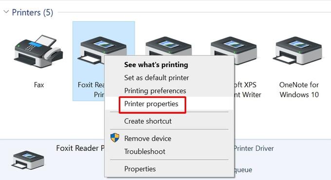 Chọn Printer properties