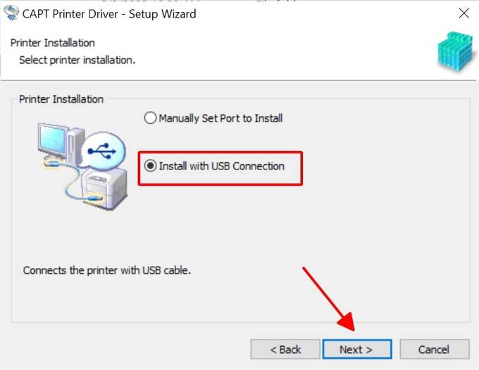 Tick vào ô Install with USB Connection rồi chọn Next