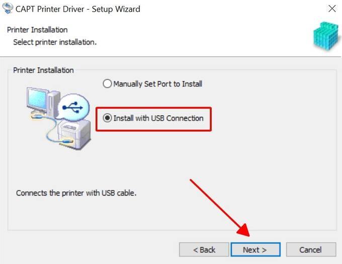 Tick vào ô Install with USB Connection và chọn Next