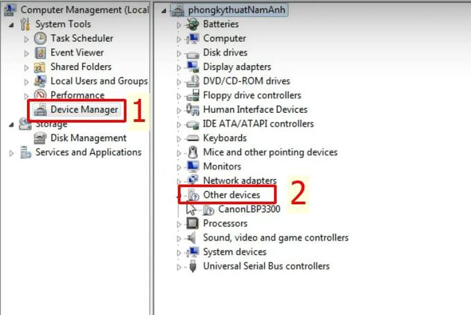 Chọn Device Manager rồi chọn Other devices