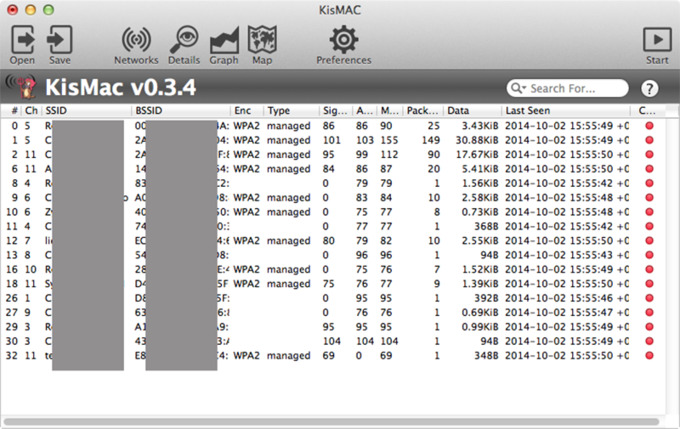 Phần mềm KisMAC quản lý wifi cho MAC